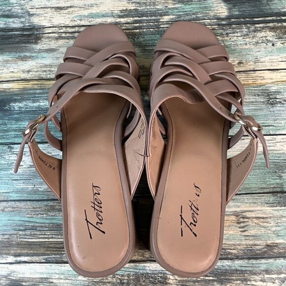 Trotters Lauri Slide Sandals Woven Taupe Leather Adjustable Strap Womens Size 9M - Picture 5 of 12